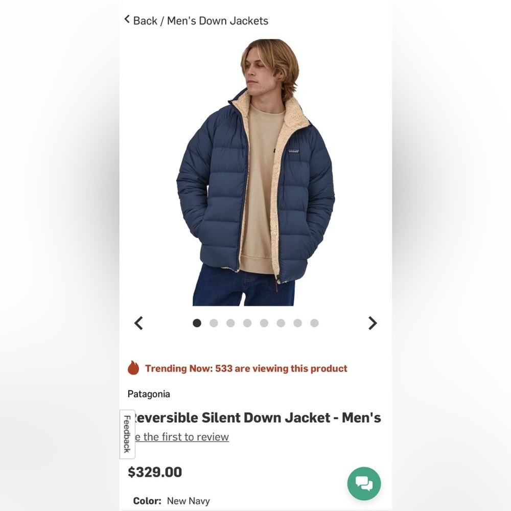 Patagonia Men's Reversible Silent Down Jacket.